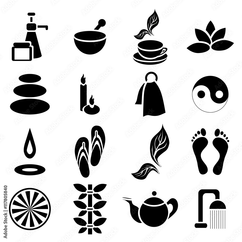 Poster simple spa icons set. universal spa icons to use for web and mobile ui, set of basic spa elements ve