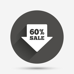 60 percent sale arrow tag sign icon.