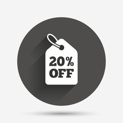 20 percent sale price tag sign icon.