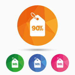 90 percent sale price tag sign icon.