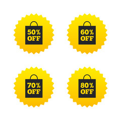 Sale bag tag icons. Discount symbols.
