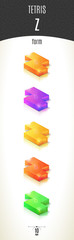Tetris Z-form shiny 3D-part on white background set in different