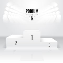 White 3D-podium template. Exhibition place. Designated after the