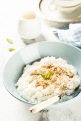 Rice dessert or Milchreis with cinnamon