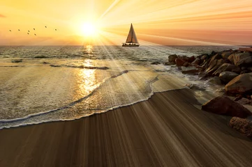 Fototapete Segeln Segelboot Sonnenuntergang