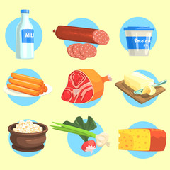 Set Of Farm Product Colorful Stickers