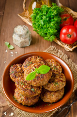 Juicy delicious cutlets with oatmeal. Rustic style