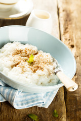 Rice dessert or Milchreis with cinnamon