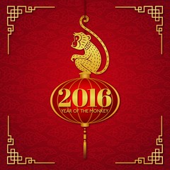 Naklejka premium Chinese new year background with a golden monkey