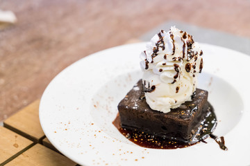 Brownie Sundae with a Scoop of Vanilla Ice Cream