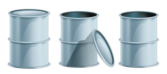 Cartoon metal barrels opened and closed - isolated - illustration for children