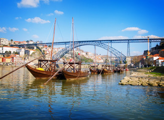 traditional port wine boats, Porto,  Portugal