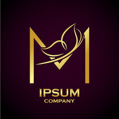 Abstract letter M logo,Butterfly Gold, beauty and fashion logo