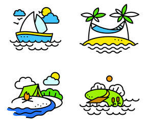 Fototapeta premium Summer activity icons set in simply thin style