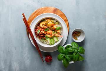 Shrimps in curry sauce and rice