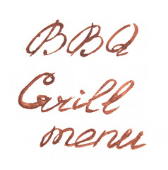 Watercolor bbq grill menu. Watercolor logo for grill cafe, restaurant. BBQ lunch, dinner time.