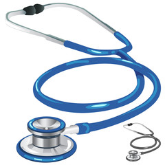 Blue and gray medical stethoscope closeup
