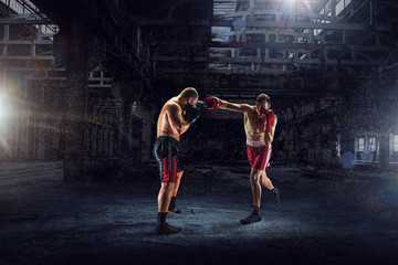 Battle of two boxers . Mixed media