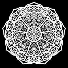 Lace round paper doily, lacy snowflake, greeting element package, doily - a template for cutting, lace pattern,  vector illustrations
