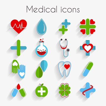 Cute medical icons in flat design