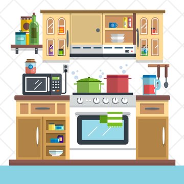 Flat kitchen illustration