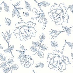 Hand drawn roses and leaves pattern