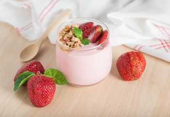 Healthy Strawberry yogurt with fresh strawberries.