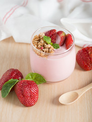 Healthy Strawberry yogurt with fresh strawberries.