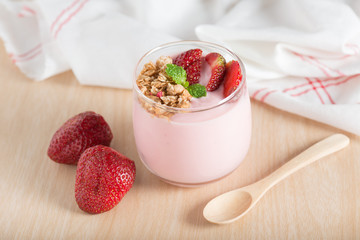 Healthy Strawberry yogurt with fresh strawberries.