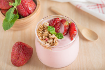 Healthy Strawberry yogurt with fresh strawberries.