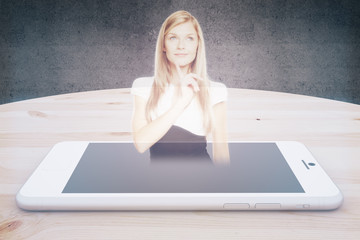 Smartphone with woman hologram