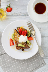 French toasts with fruits and coffee