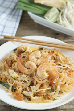 Thai Fried Noodle "Pad Thai" with shrimp and vegetables.