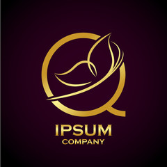 Abstract letter Q logo,Butterfly Gold, beauty and fashion logo