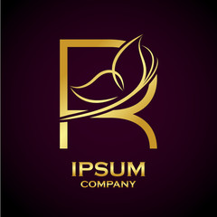 Obraz premium Abstract letter R logo,Butterfly Gold, beauty and fashion logo