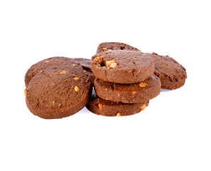 Chocolate chip cookie on white background