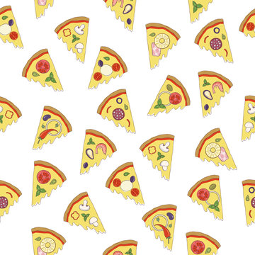 Vector seamless pattern with slices of pizza.