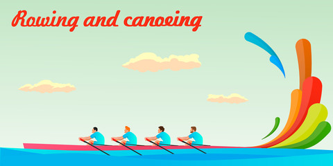 Kayaking of four people in the team . © alewka