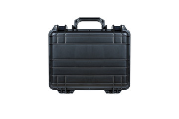 Black plastic case isolated on white background.