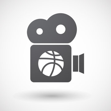 Isolated retro cinema camera icon with  a basketball ball