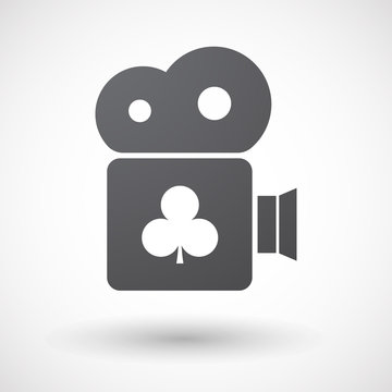 Isolated retro cinema camera icon with  the  Club  poker playing