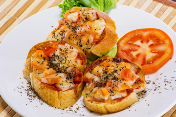 Pizza with bread for lunch