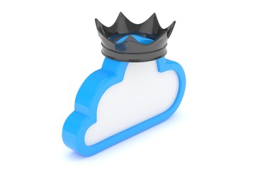 Isolated blue cloud icon with black crown on white background. Symbol of communication, network and technology. Broadband. Online database. 3D rendering.