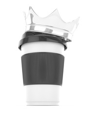 Coffee cup with silver crown on white background. Concept of luxury royal coffee. 3D rendering.