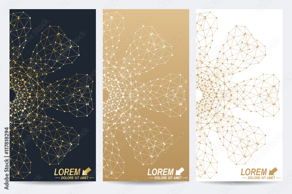 Aufkleber modern set of vector flyers. geometric abstract presentation with golden mandala. molecule and commu