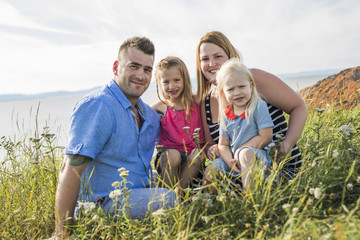 Family having great time ocean