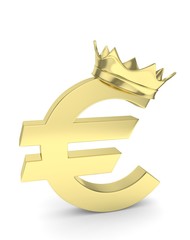 Fototapeta premium Isolated golden euro sign with golden crown on white background. Concept of making profit, income. Currency sign. European money. 3D rendering.
