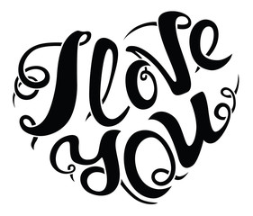 I love you lettering composition in heart silhouette
