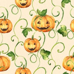 Halloween pumpkins. Seamless pattern. Background with old paper texture