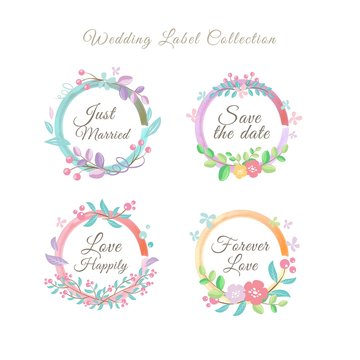 Floral wreath wedding label collection